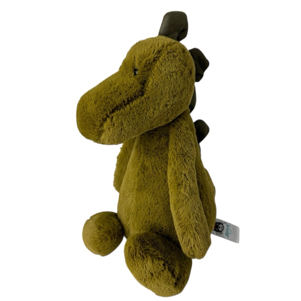 Jellycat London Bashful Dino Dark Green 8" sitting, 12" tall